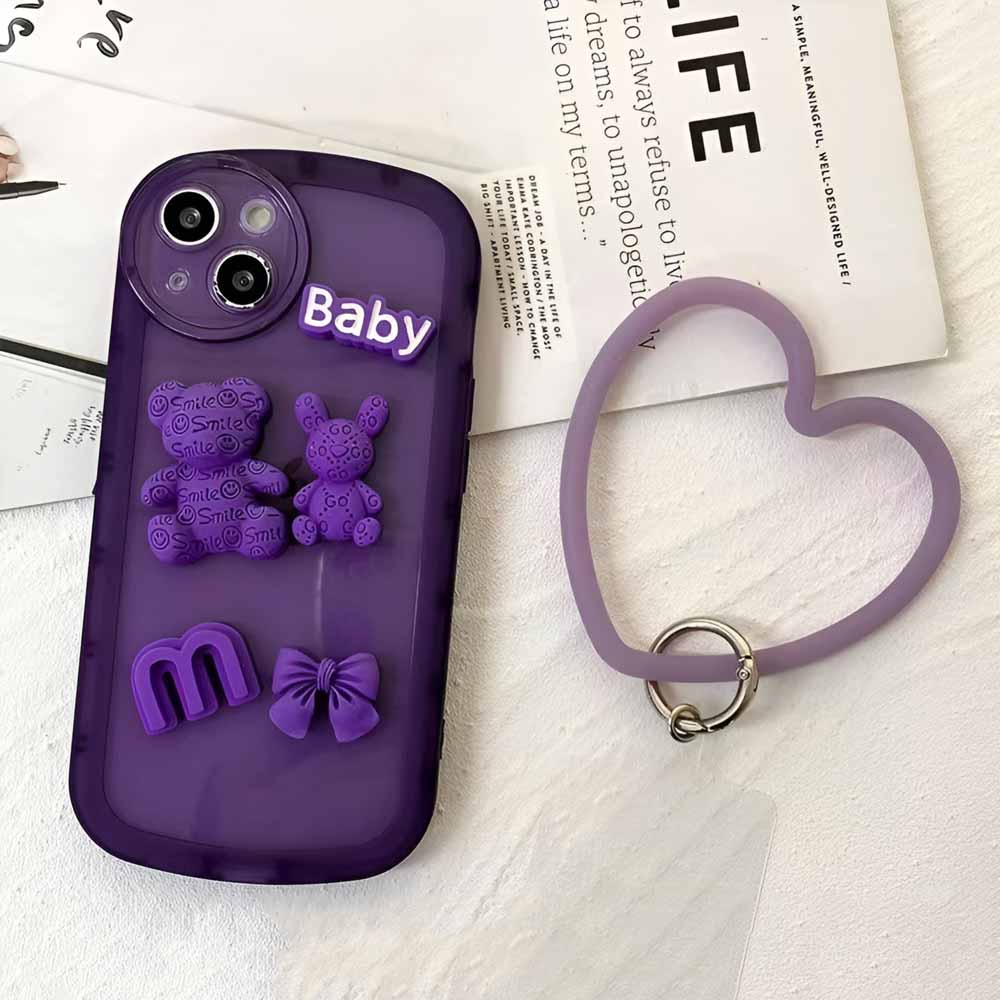 3D Teddy Ornament Heart Bracelet Color Transparent Cover