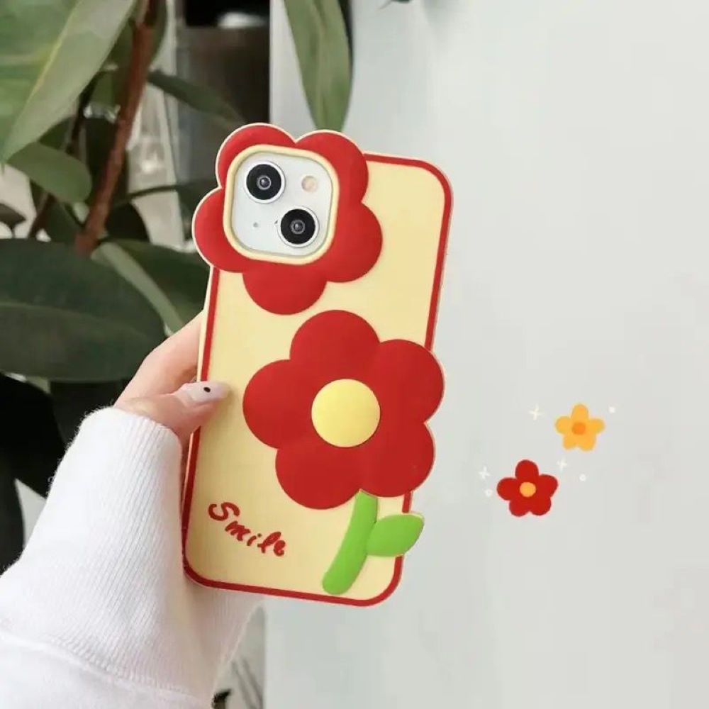 3D Flower Cartoon Shockproof Silicone Soft Cover iPhone 15 Pro Max