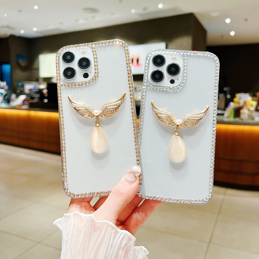 Handmade Angel Wing Diamond Border Transparent Case