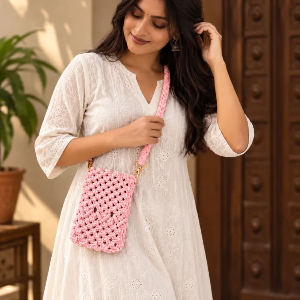 Handwoven Beige Crossbody Bag with Braided Strap