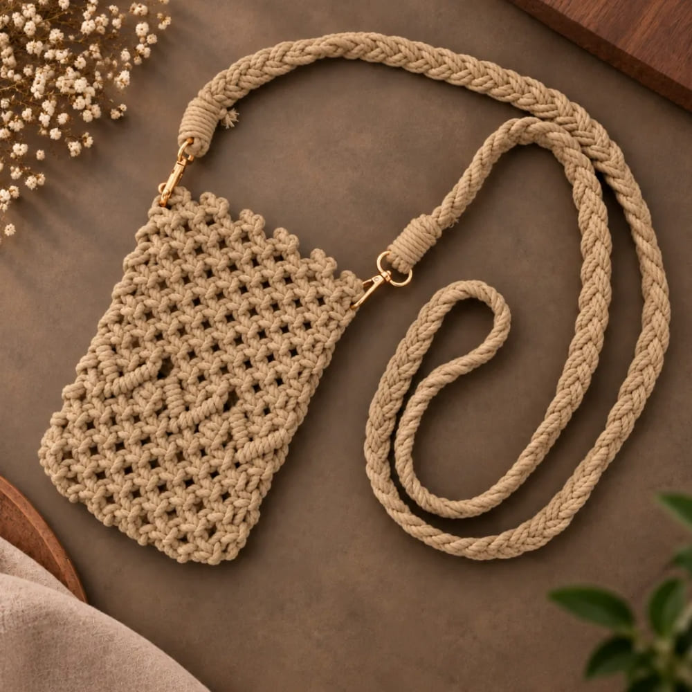Handwoven Beige Crossbody Bag with Braided Strap
