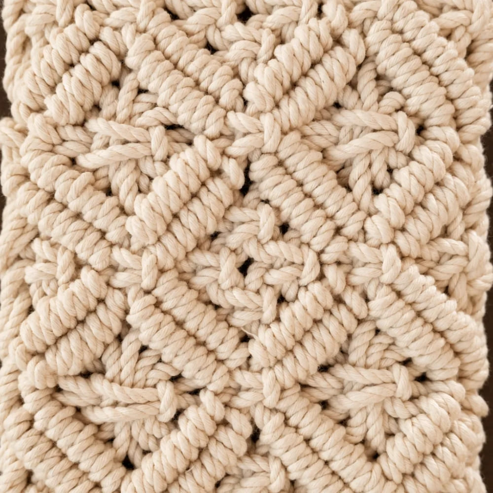 Handwoven Cream Crossbody Bag with Diamond Pattern & Fringe Tassels