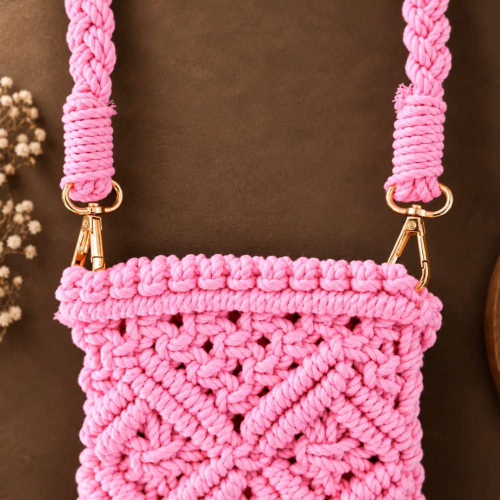 Handwoven Cream Crossbody Bag with Diamond Pattern & Fringe Tassels