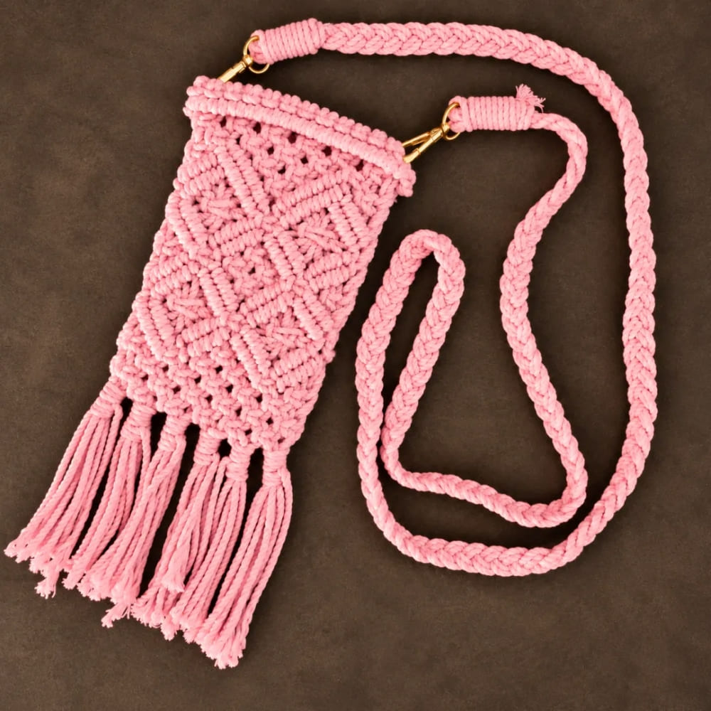 Handwoven Cream Crossbody Bag with Diamond Pattern & Fringe Tassels