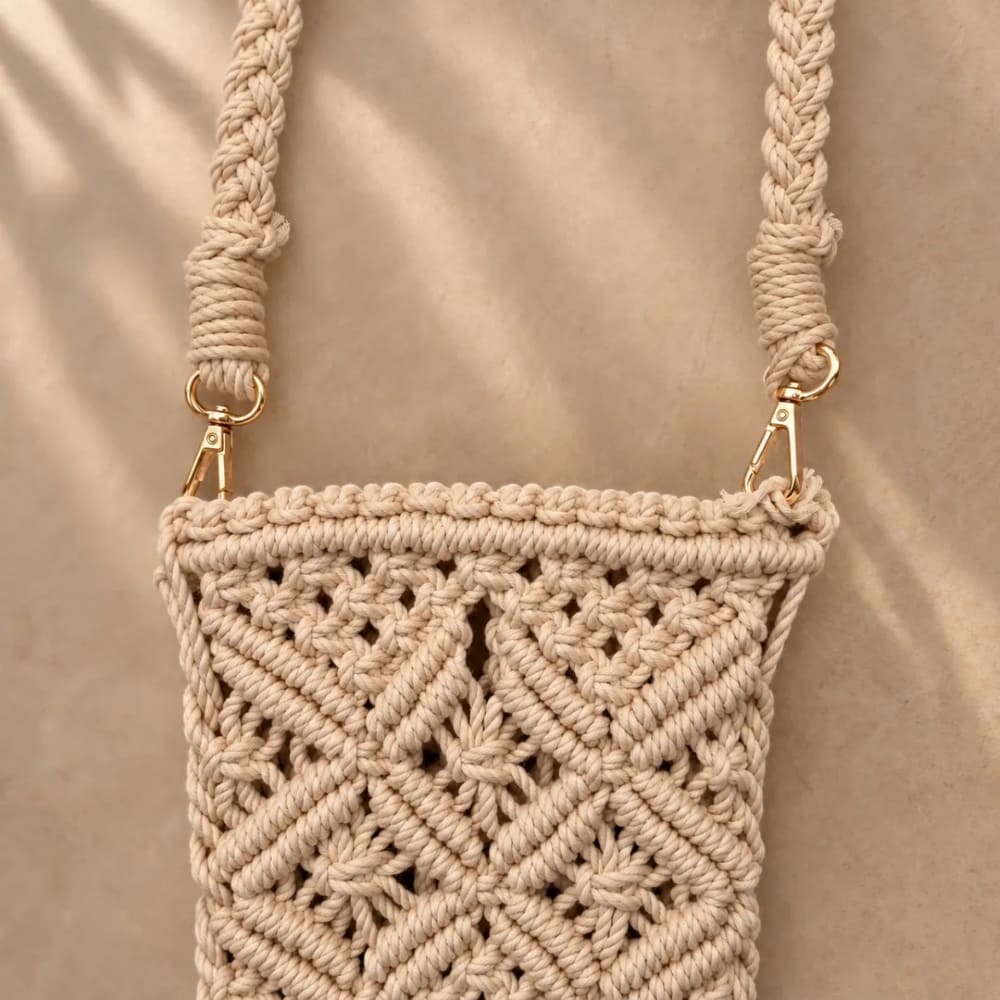 Handwoven Diamond Pattern Crossbody Bag with Fringe Tassels