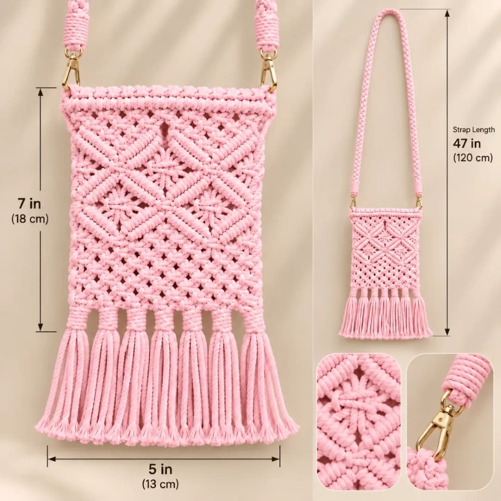 Handwoven Diamond Pattern Crossbody Bag with Fringe Tassels