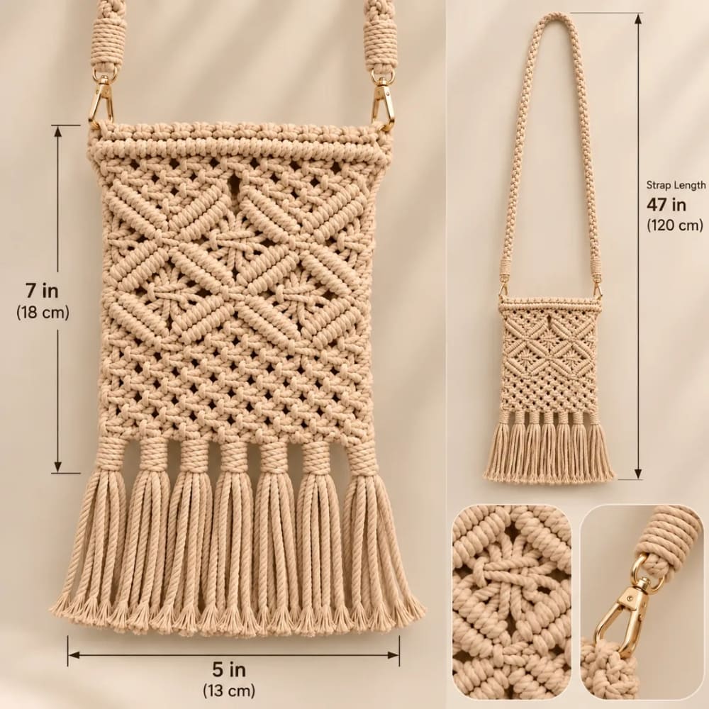Handwoven Diamond Pattern Crossbody Bag with Fringe Tassels