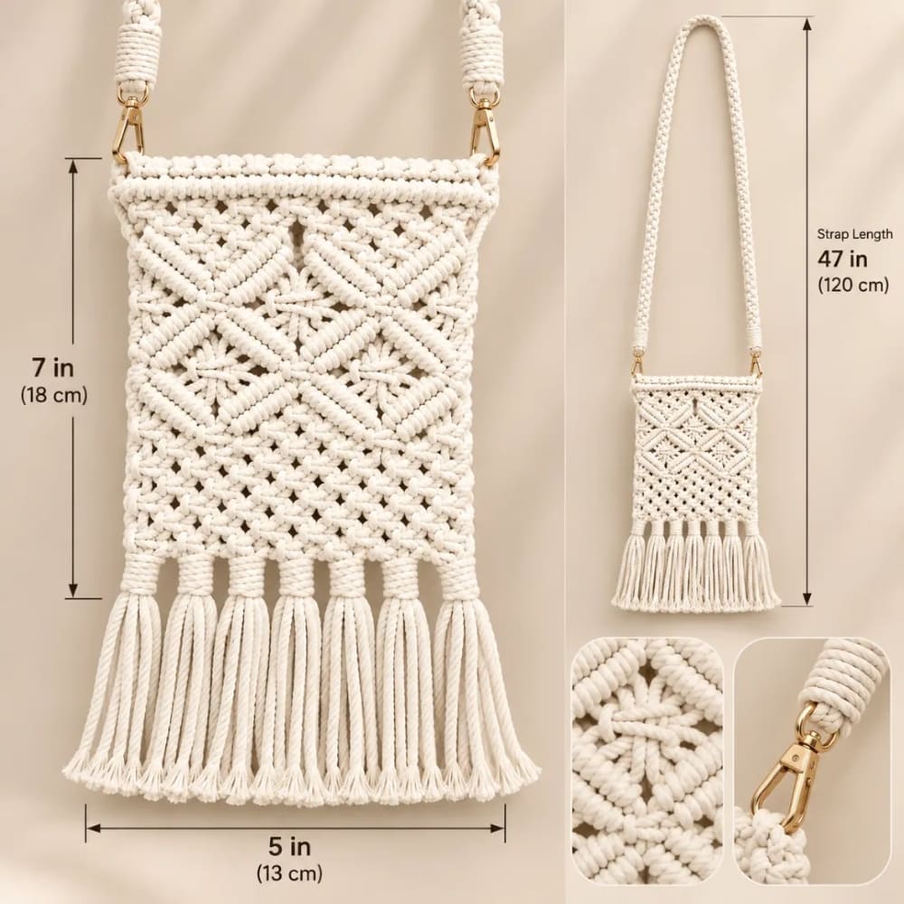 Handwoven Diamond Pattern Crossbody Bag with Fringe Tassels