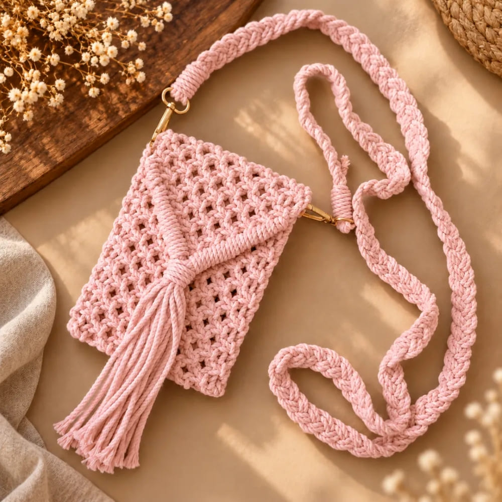 Handwoven Macrame Purse with Braided Strap