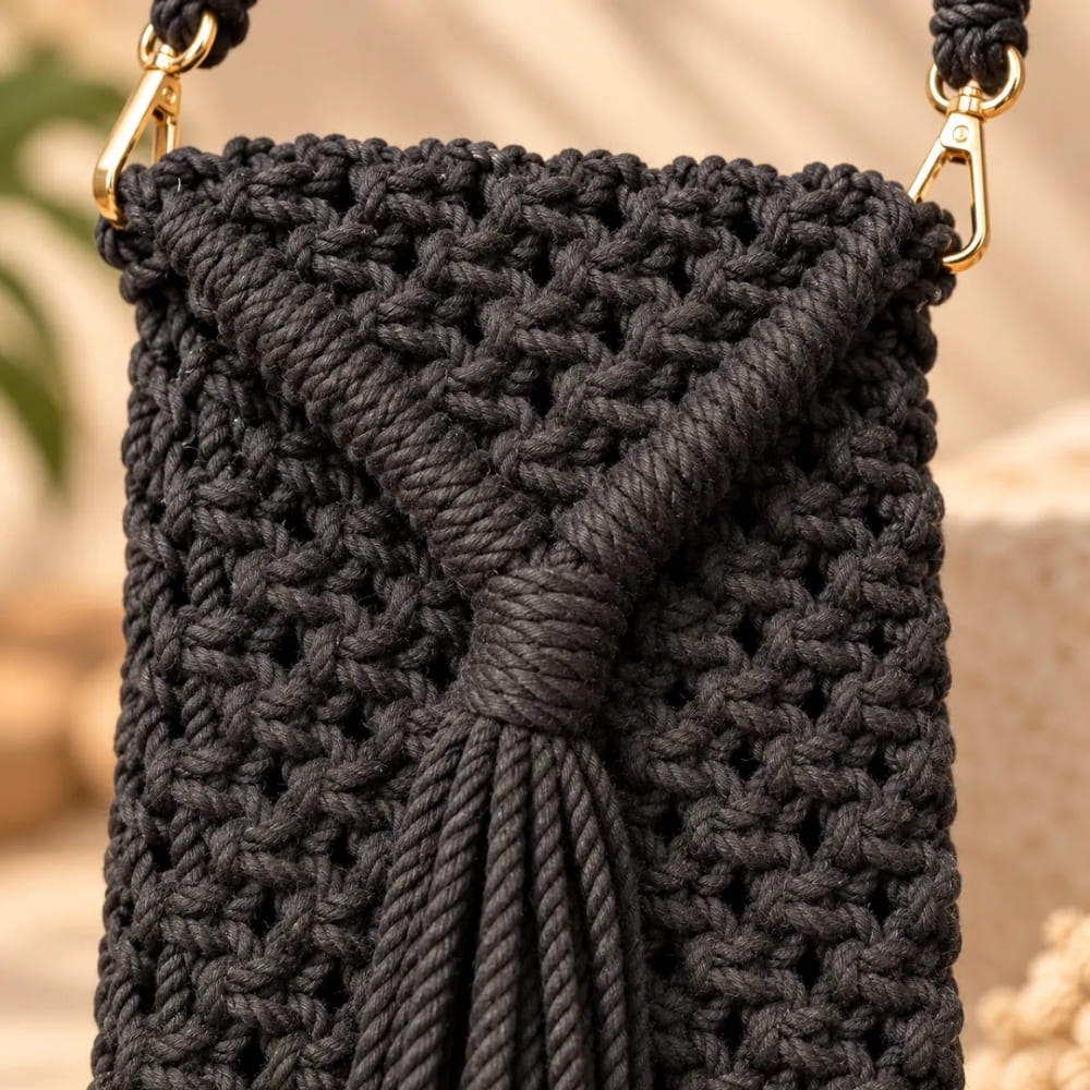 Handwoven Macrame Purse with Braided Strap