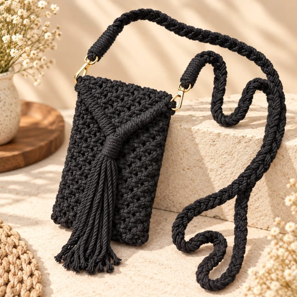 Handwoven Macrame Purse with Braided Strap