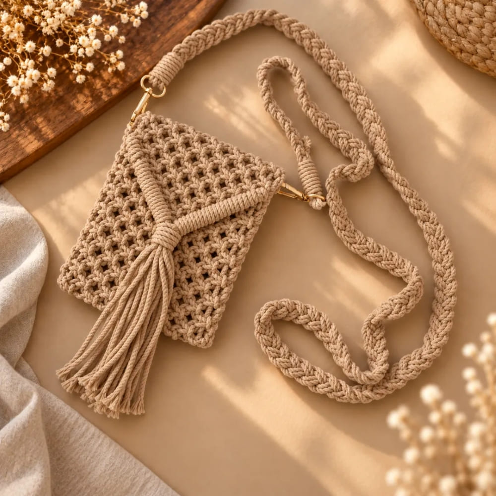Handwoven Macrame Purse with Braided Strap