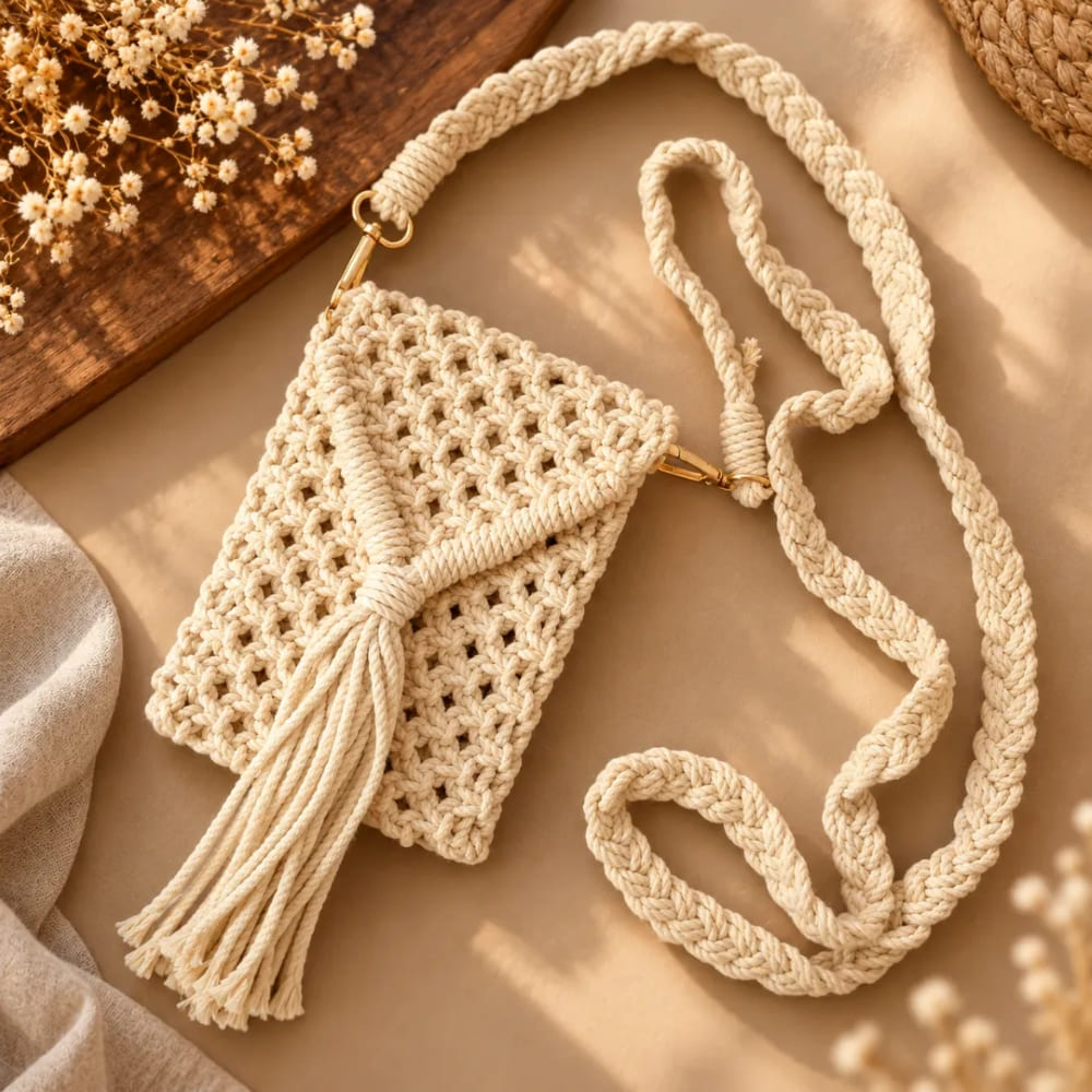 Handwoven Macrame Purse with Braided Strap