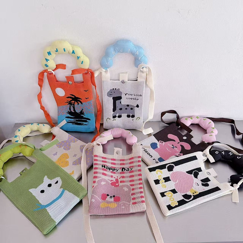 Olive Kitty Knit Cloud Handle Phone Bag