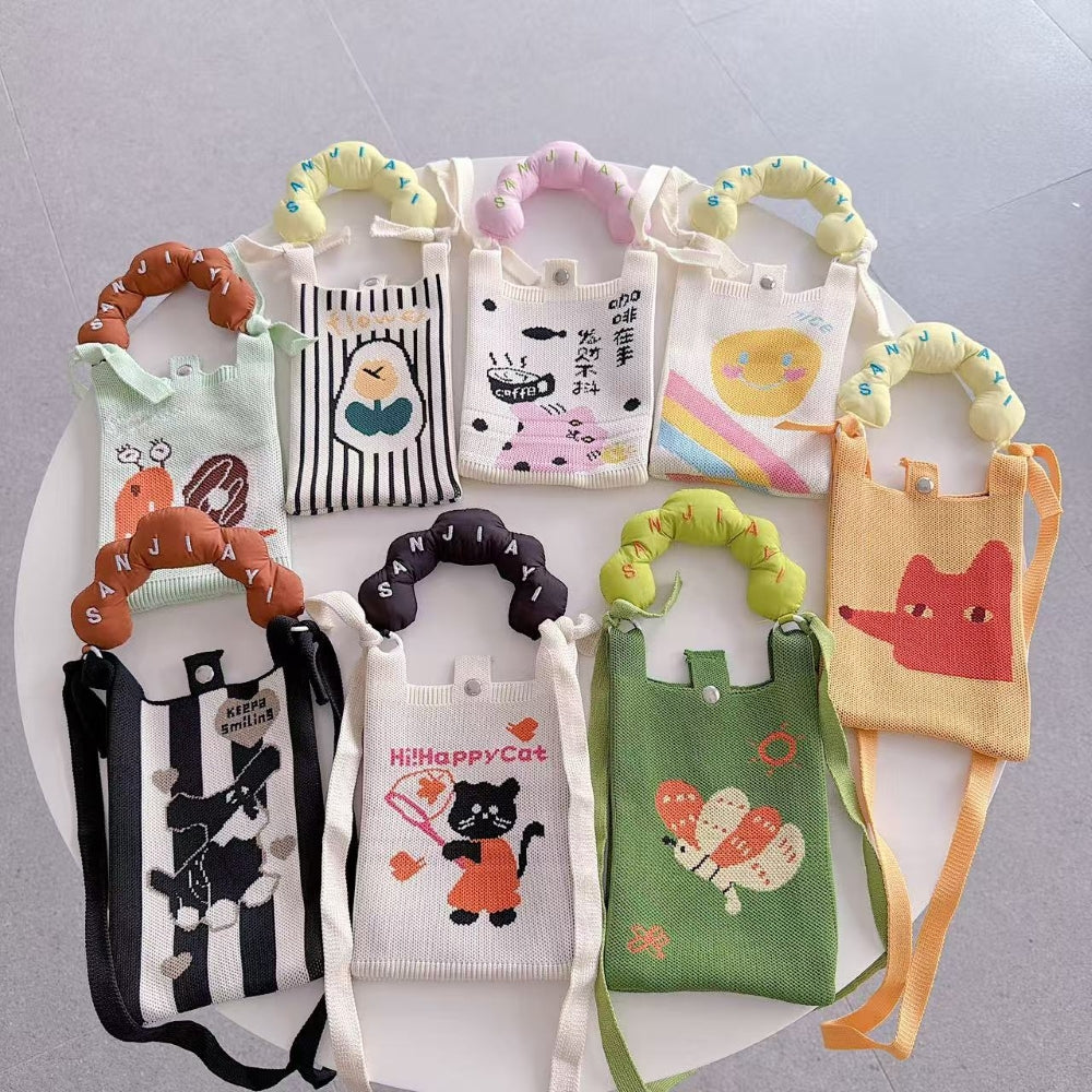 Olive Kitty Knit Cloud Handle Phone Bag