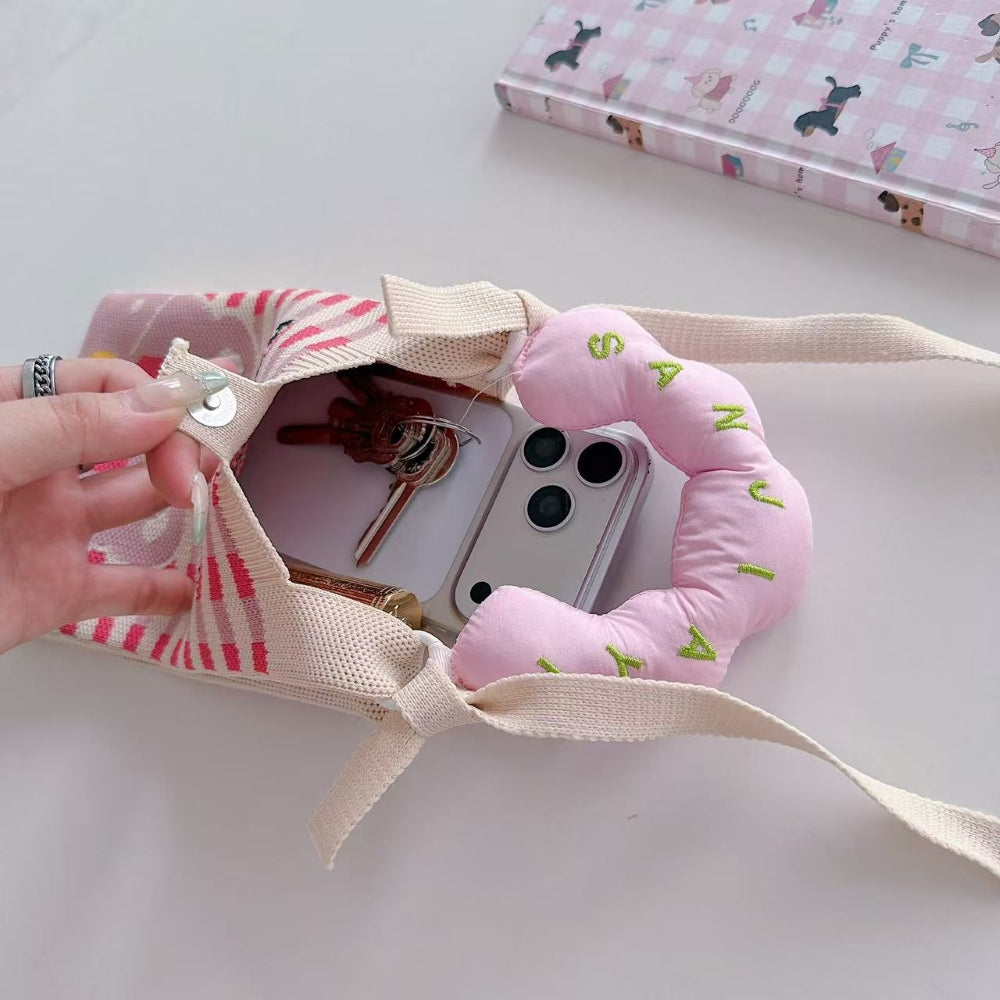 Olive Kitty Knit Cloud Handle Phone Bag