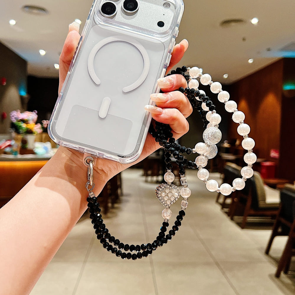Velvet Pearl Heart Phone Chain | Phone Strap