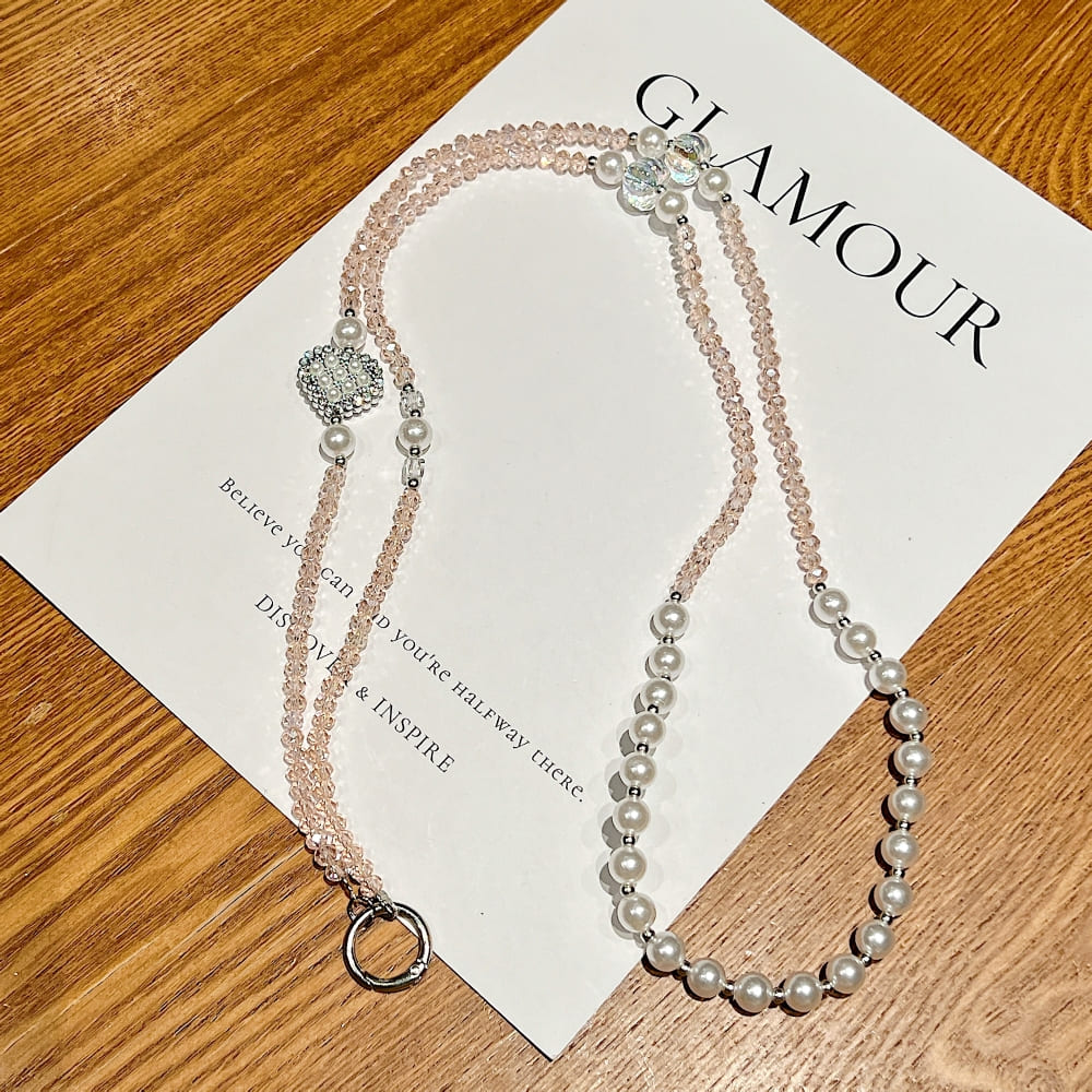 Velvet Pearl Heart Phone Chain | Phone Strap