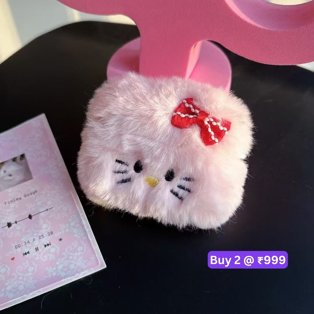 Kitty Bow Warm Fur Protective Airpods Pro | Airpods Pro 2 Case