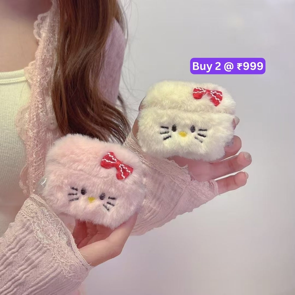 Kitty Bow Warm Fur Protective Airpods Pro | Airpods Pro 2 Case