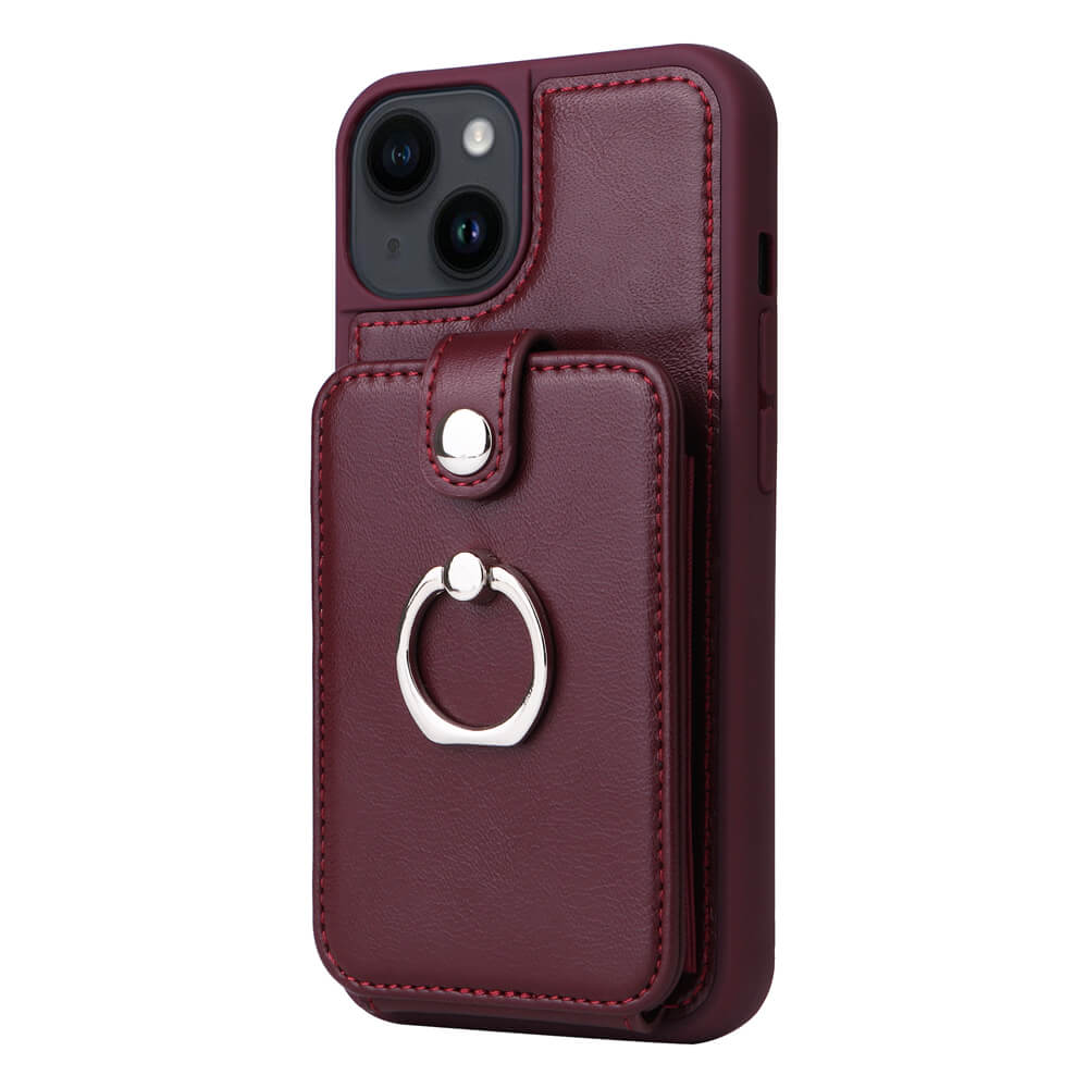 Vintage Pouch PU Leather Phone Case with 360 Degree Ring Holder Stand - iPhone 13 Pro Max