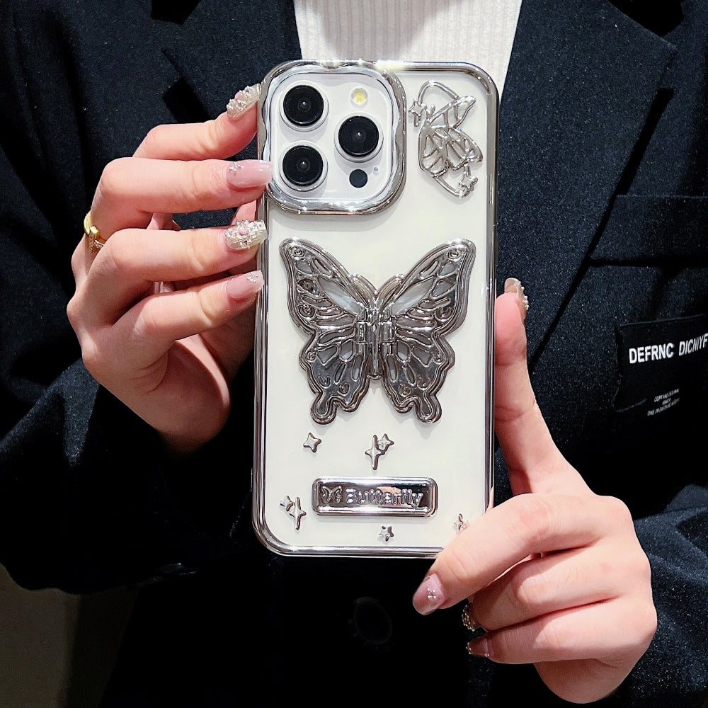 3D Electroplated Butterfly Folding Stand Embossed Phone Cover - iPhone 14