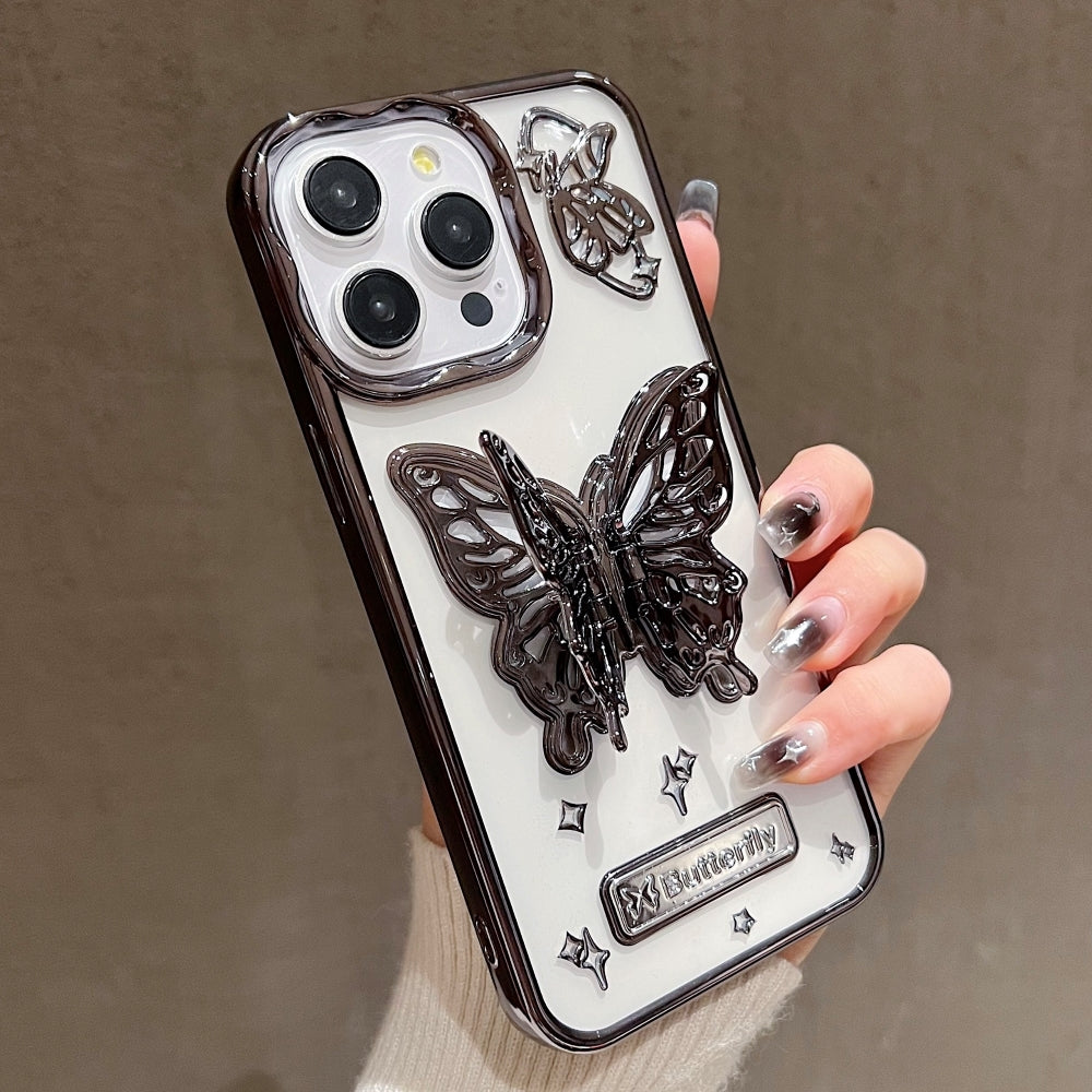 3D Electroplated Butterfly Folding Stand Embossed Phone Cover iPhone