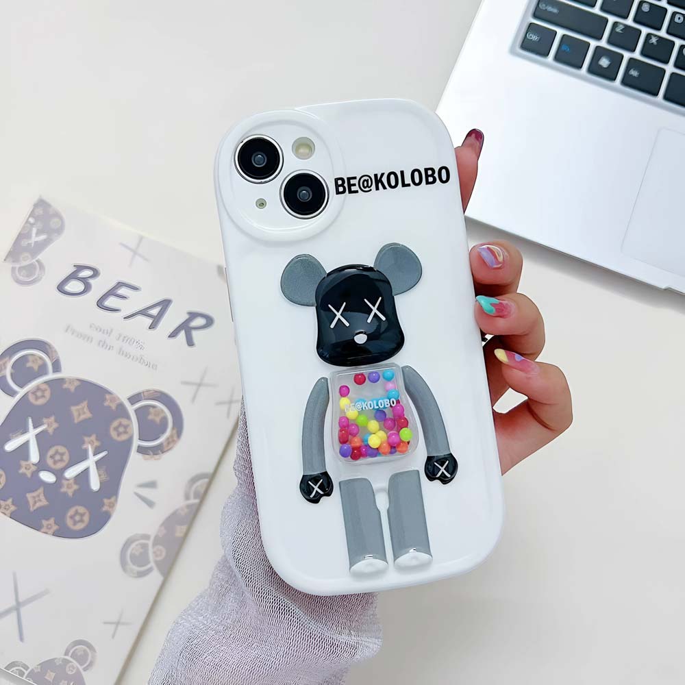 3D Machine Bear Soft Phone Case With Random Color Bracelet - iPhone 14