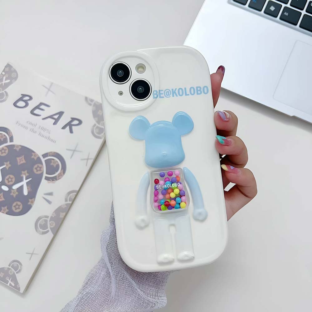 3D Machine Bear Soft Phone Case With Random Color Bracelet - iPhone 14