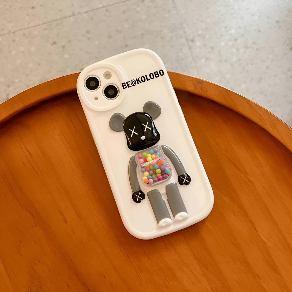 3D Machine Bear Soft Phone Case With Random Color Bracelet - iPhone 14