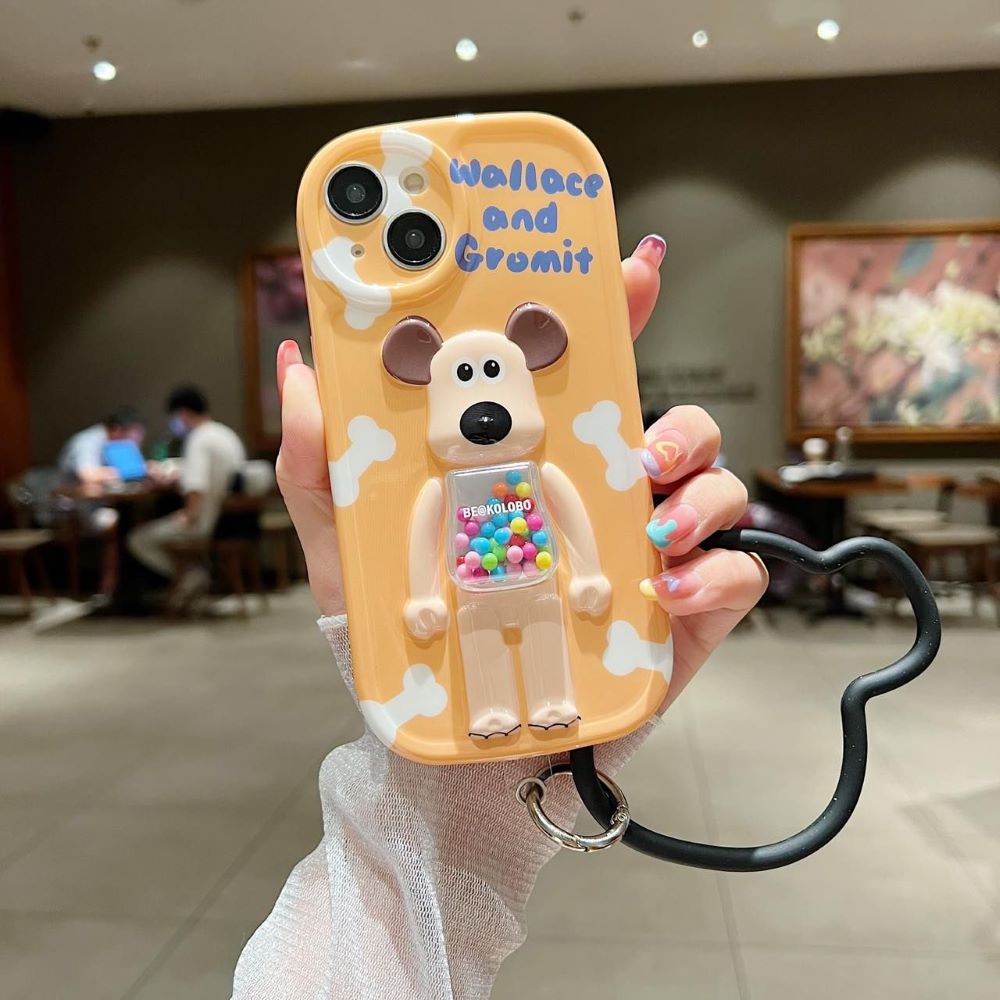 3D Machine Bear Soft Phone Case With Random Color Bracelet - iPhone 14