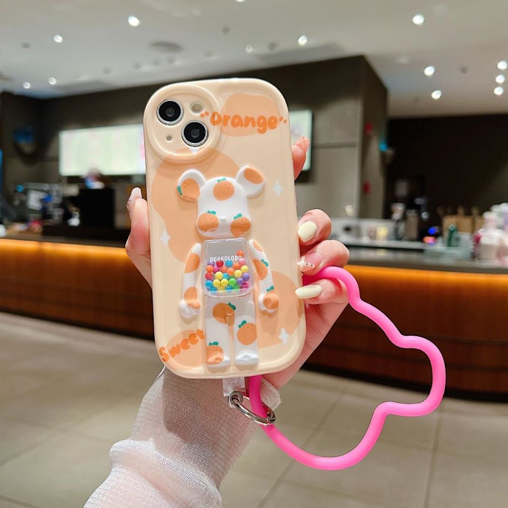 3D Machine Bear Soft Phone Case With Random Color Bracelet - iPhone 14