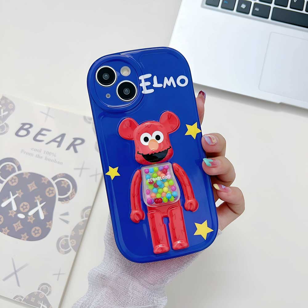 3D Machine Bear Soft Phone Case With Random Color Bracelet - iPhone 14