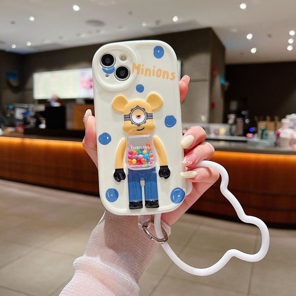 3D Machine Bear Soft Phone Case With Random Color Bracelet - iPhone 14