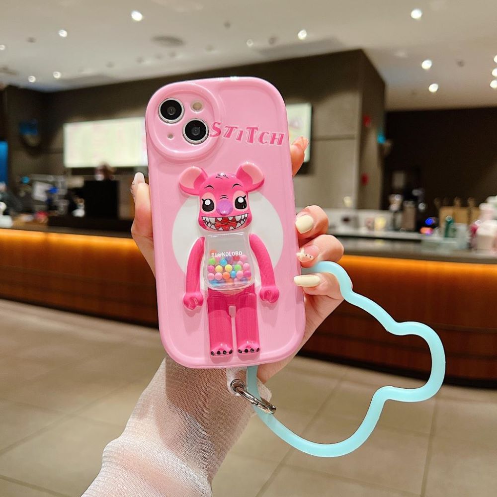 3D Machine Bear Soft Phone Case With Random Color Bracelet - iPhone 14