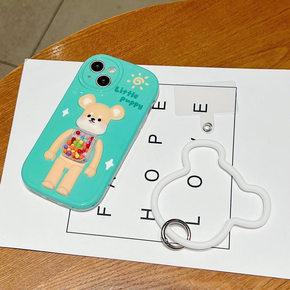 3D Machine Bear Soft Phone Case With Random Color Bracelet - iPhone 14