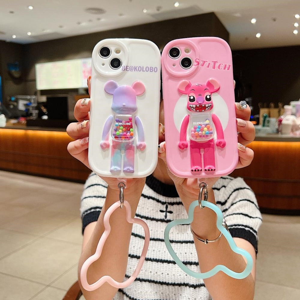 3D Machine Bear Soft Phone Case With Random Color Bracelet - iPhone 14