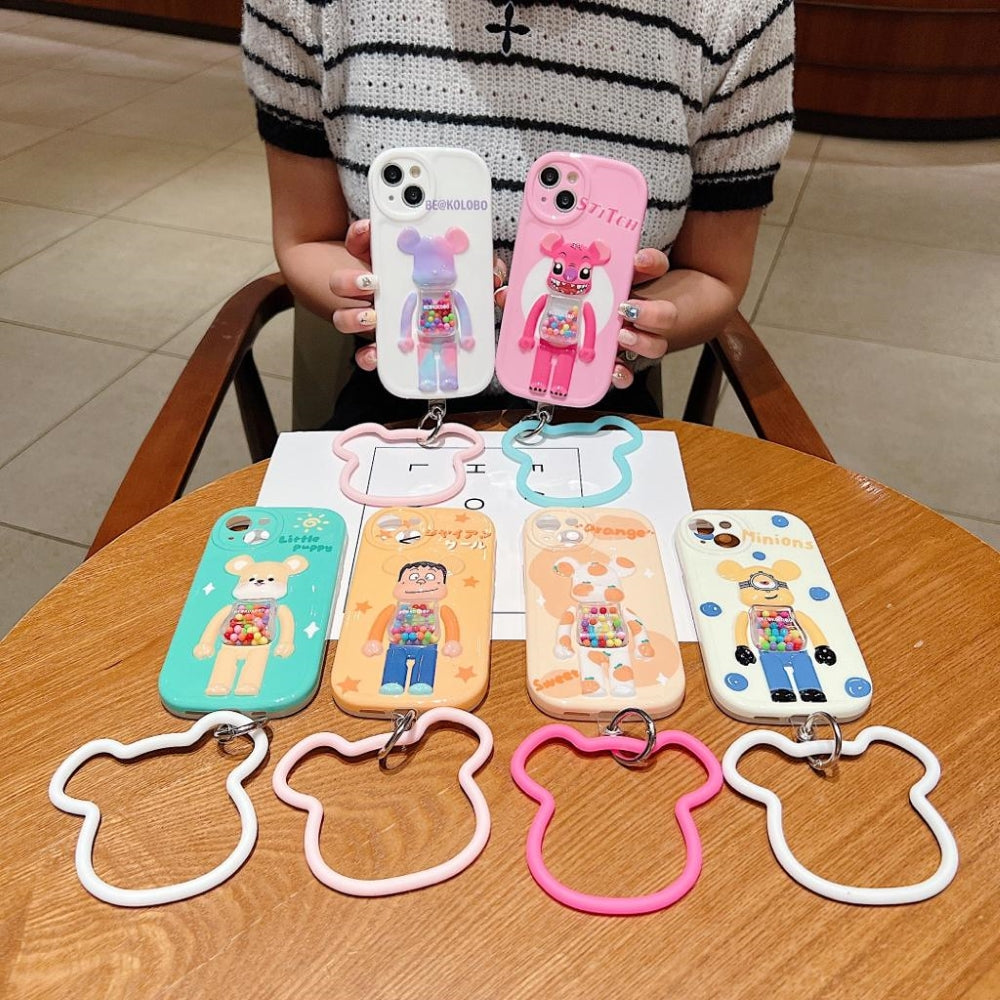 3D Machine Bear Soft Phone Case With Random Color Bracelet - iPhone 14