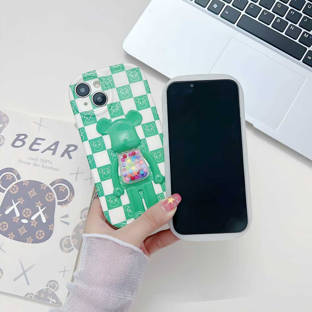 3D Machine Bear Soft Phone Case With Random Color Bracelet - iPhone 14