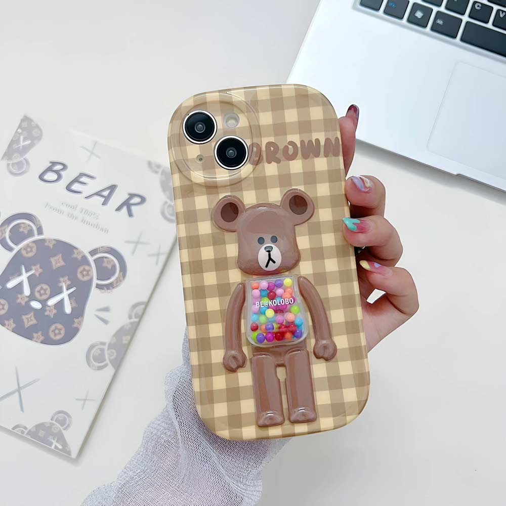 3D Machine Bear Soft Phone Case With Random Color Bracelet - iPhone 14