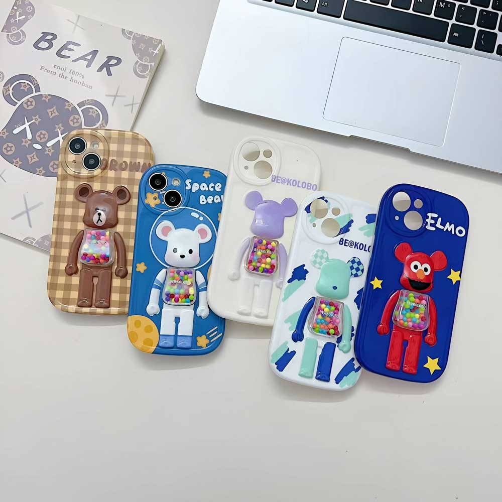 3D Machine Bear Soft Phone Case With Random Color Bracelet - iPhone 14