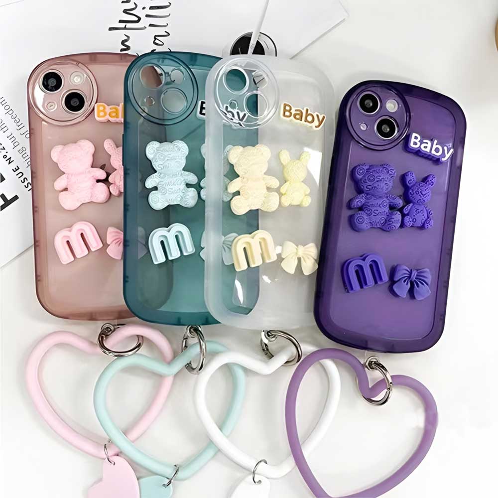 3D Teddy Ornament Heart Bracelet Color Transparent TPU Cover - Mi 12C