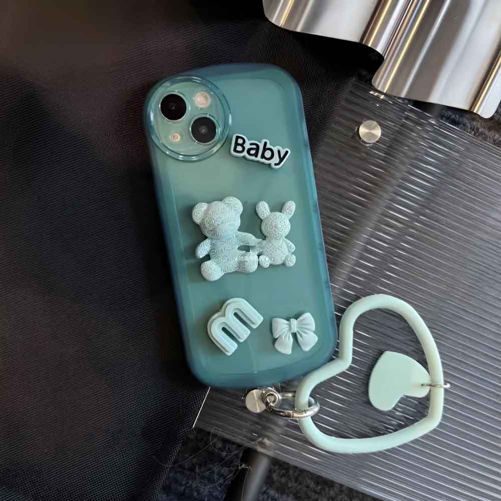 3D Teddy Ornament Heart Bracelet Color Transparent TPU Cover - Realme C55