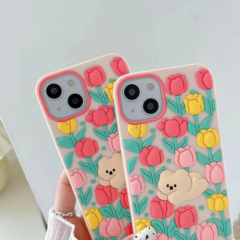 3D Tulip Flower Silicone Shockproof Cover - iPhone 11