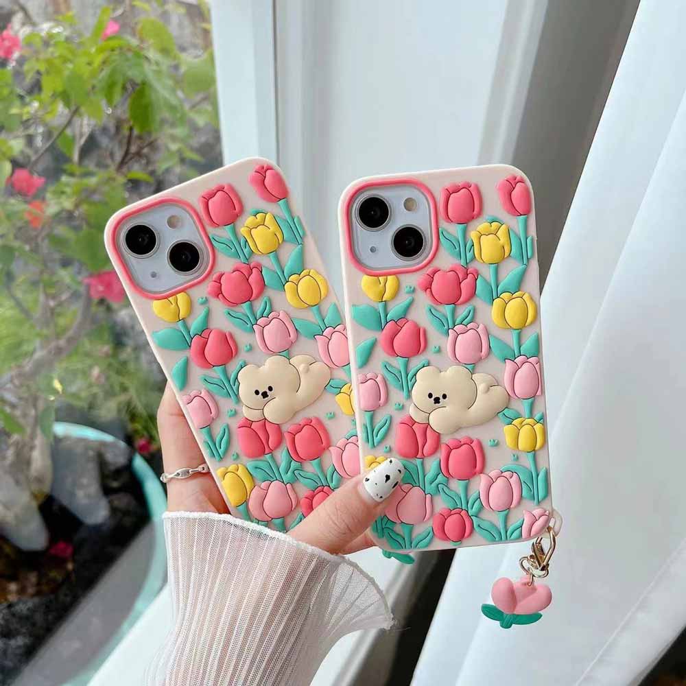 3D Tulip Flower Silicone Shockproof Cover - iPhone 11