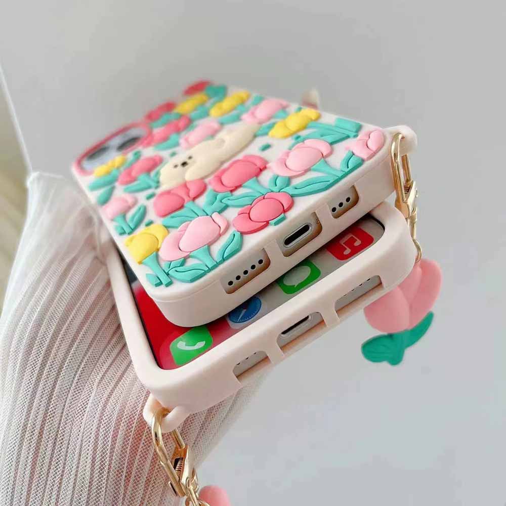 3D Tulip Flower Silicone Shockproof Cover - iPhone 11