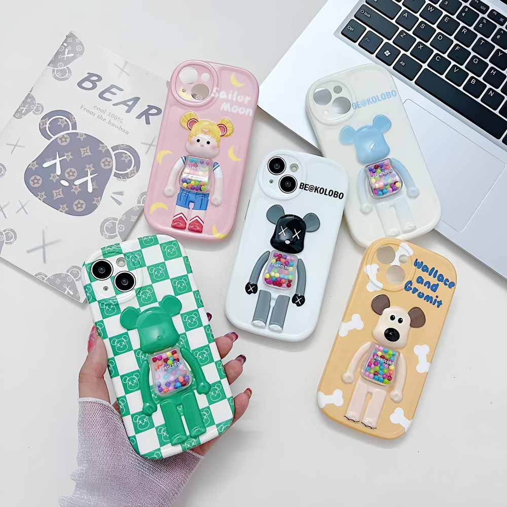 3D Machine Bear Soft Phone Case With Random Color Bracelet - iPhone 15 Pro