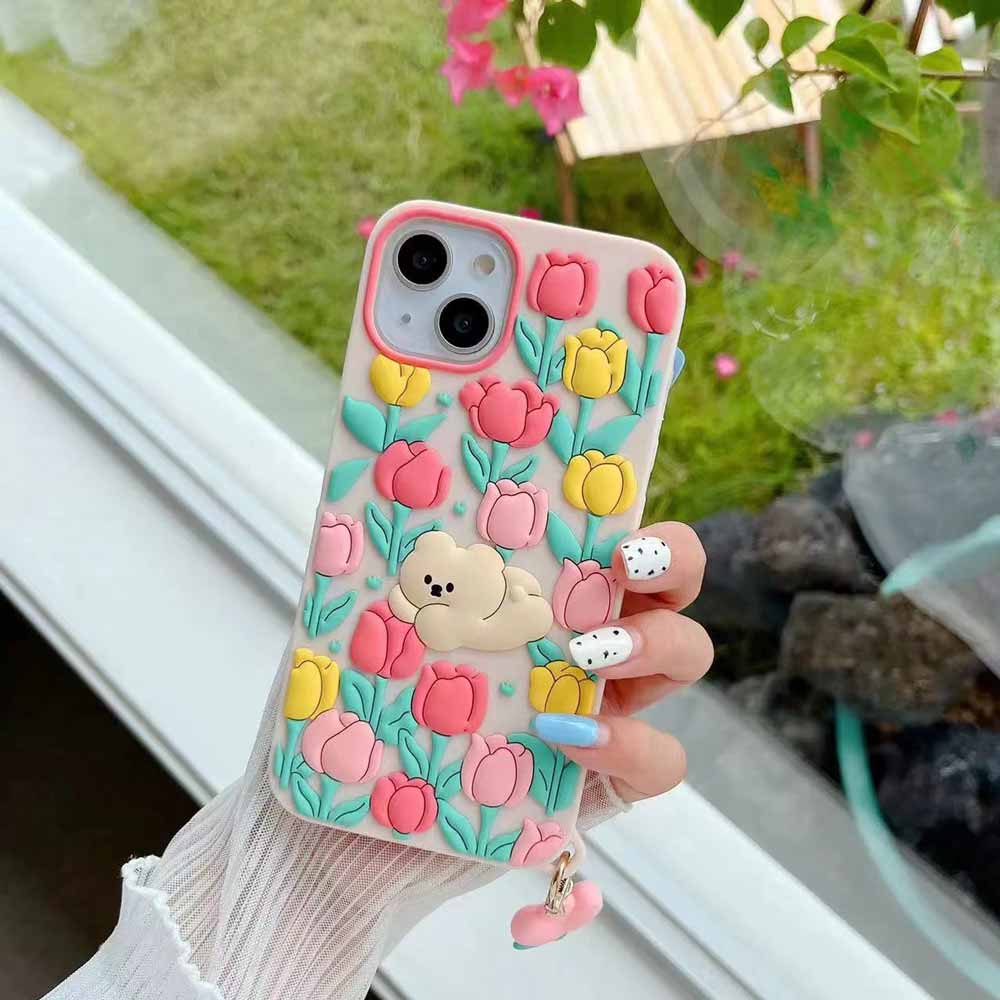 3D Tulip Flower Silicone Shockproof Cover - iPhone 11