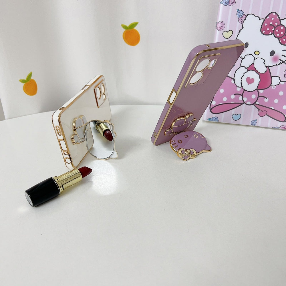 Rotated Kitty Mirror Stand Luxury Electroplated Cover - Samsung A32