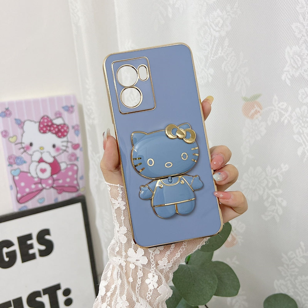 Rotated Kitty Mirror Stand Luxury Electroplated Cover - Oppo A54 (4G)